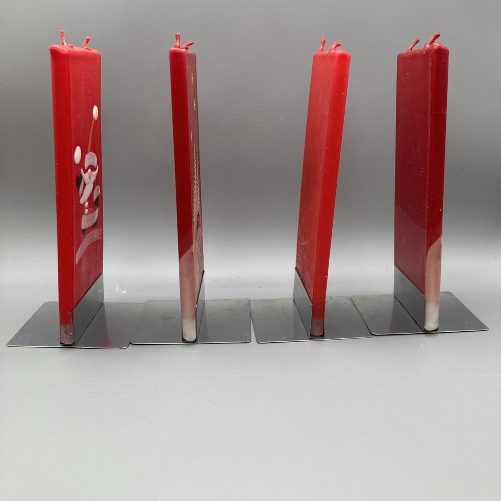 Set Of 4 Vintage Flatyz Flat Christmas Candles Santa Reindeer Snow Double Wick - Picture 2 of 16